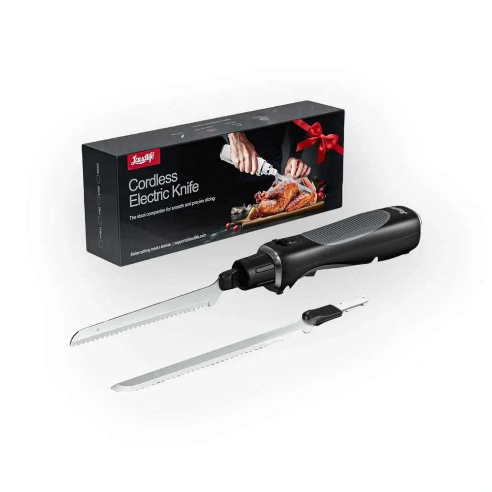 Laudlife ★ Cordless Electric Knife ★ Black ★ Stainless Steel Blades ★ Mag Charge